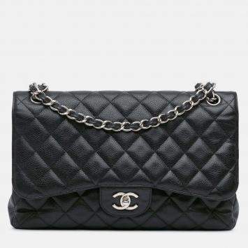 Pre Owned Chanel Classic Double Flap Jumbo Black Caviar Shoulder Bag