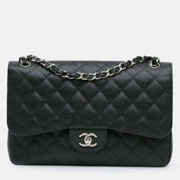 Pre Owned Chanel Classic Double Flap Jumbo Black Caviar Shoulder Bag