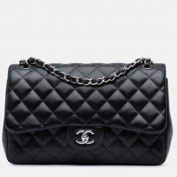 Pre Owned Chanel Classic Double Flap Jumbo Black Lambskin Shoulder Bag