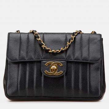 Pre Owned Chanel Mademoiselle Flap Jumbo XL Black Caviar Shoulder Bag