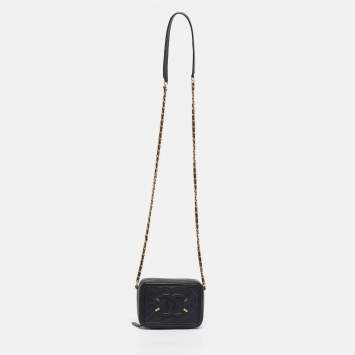 Pre Owned Chanel Black Quilted Caviar Leather CC Filigree Vanity Bag