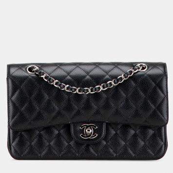 Pre Owned Chanel Black Medium Classic Caviar Double Flap