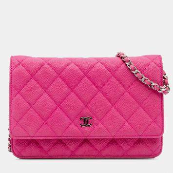 Pre Owned Chanel Pink CC Caviar Wallet on Chain