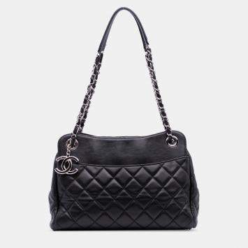 Pre Owned Chanel Black Quilted Lambskin 7 Tote