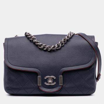 Pre Owned Chanel Blue Paris-Greece Calfskin Archi Chic Flap