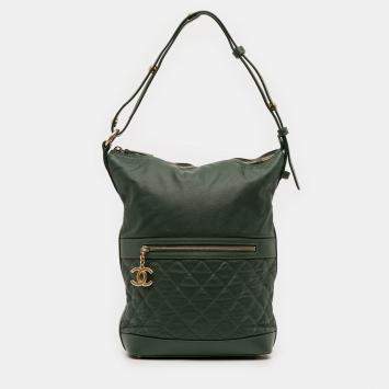 Pre Owned Chanel Green CC Quilted Caviar Casual Style Hobo