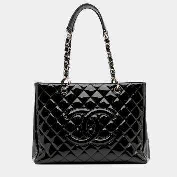 Pre Owned Chanel Black Patent Grand Shopping Tote