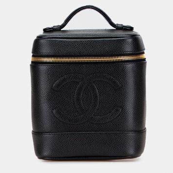 Pre Owned Chanel Black CC Caviar Vanity Case