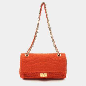 Pre Owned Chanel 2.55 Double Flap Orange Canvas Shoulder Bag