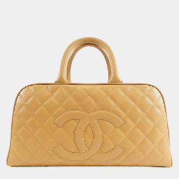 Pre Owned Chanel Beige Boston Bag