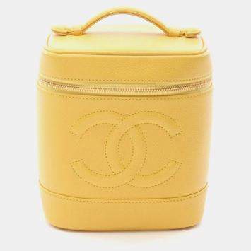 Pre Owned Chanel Coco Mark Yellow Grained Calfskin Handbag