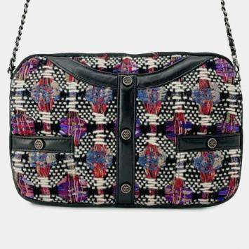 Pre Owned Chanel Black Small Tweed and Lambskin Girl Clutch on Chain