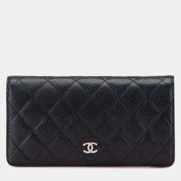 Pre Owned Chanel Black CC Quilted Caviar Long Wallet