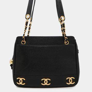Pre Owned Chanel CC Black Caviar Leather Tote Bag