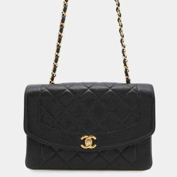 Pre Owned Chanel Diana Black Caviar Leather 25 Chain Shoulder Bag