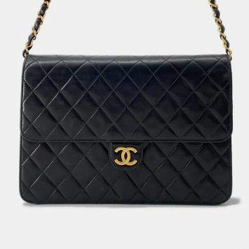Pre Owned Chanel Pushlock Black Lambskin Chain Shoulder Bag