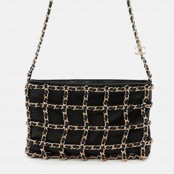 Pre Owned Chanel CC Chain Black Lambskin Shoulder Bag