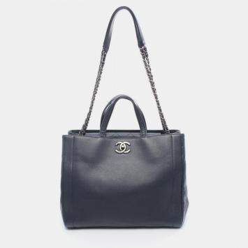 Pre Owned Chanel Navy Caviar Leather Shopping Tote Bag