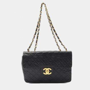 Pre Owned Chanel Jumbo Matelasse 34 Chain Shoulder Bag Lambskin Black