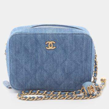 Pre Owned Chanel Matelasse Chain Shoulder Bag Denim Blue Ghw