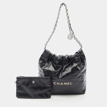Pre Owned Chanel Matelasse Chanel 22 Small Chain Shoulder Bag Leather Black Shw