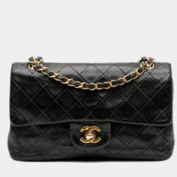 Pre Owned Chanel Black Small Classic Lambskin Double Flap