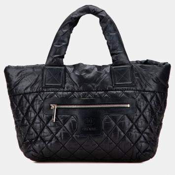 Pre Owned Chanel Black Small Quilted Nylon Coco Cocoon Tote