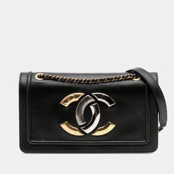 Pre Owned Chanel Black Lambskin CC Antico Flap Bag