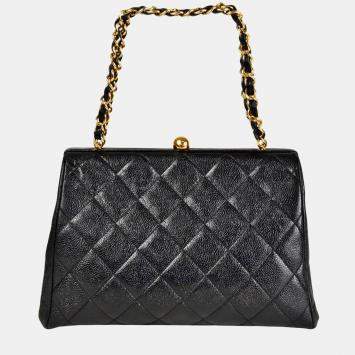 Pre Owned Chanel Black Caviar Leather Clutch Shoulder Bag