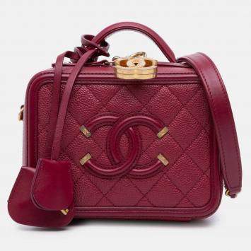 Pre Owned Chanel Small Caviar Filigree Vanity Case