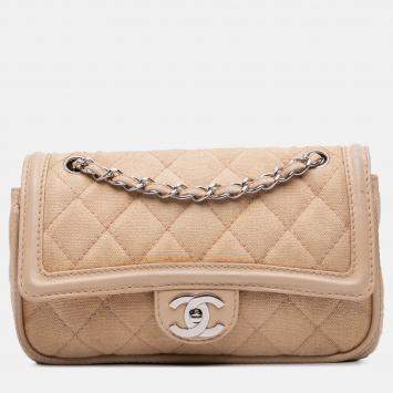 Pre Owned Chanel Medium Classic Lambskin Trimmed Canvas Line Double Flap