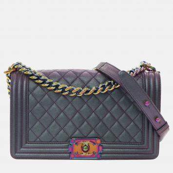 Pre Owned Chanel Old Medium Quilted Iridescent Goatskin Boy Flap