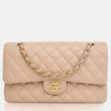 Pre Owned Chanel Classic Double Flap Medium Caviar Leather Shoulder Bag