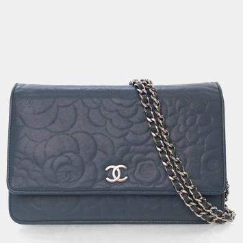 Pre Owned Chanel Camellia Wallet On Chain Lambskin Shoulder Bag