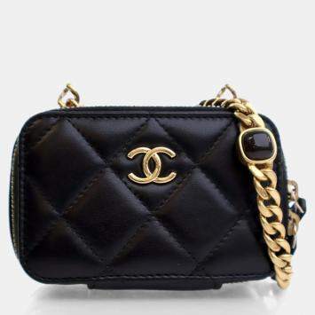Pre Owned Chanel Candy Mini Black Lambskin Clutch with Chain 