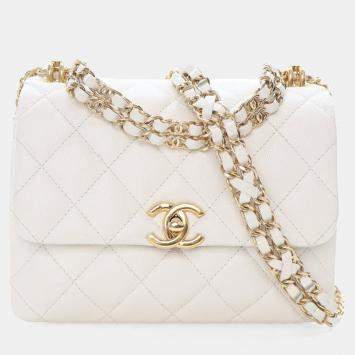 Pre Owned Chanel White Caviar Coco Flap Bag