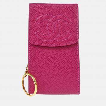 Pre Owned Chanel Cigarette Case Pink Calfskin Key Holder