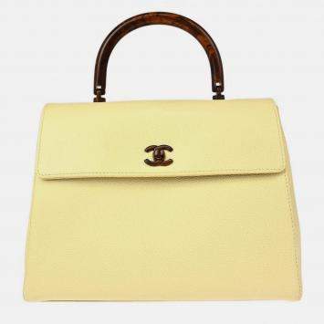 Pre Owned Chanel Beige Calfskin Top Handle Bag