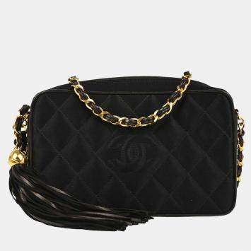 Pre Owned Chanel CC Tassel Black Satin Camera Bag