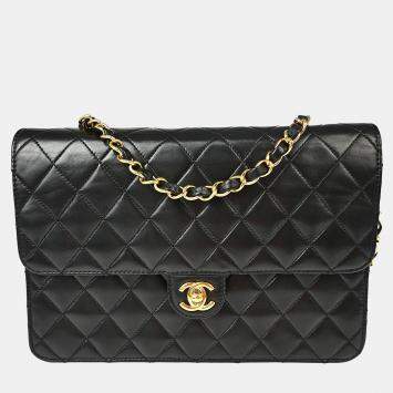 Pre Owned Chanel Classic Flap Medium Black Lambskin Shoulder Bag