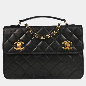 Pre Owned Chanel CC Black Lambskin Shoulder Bag
