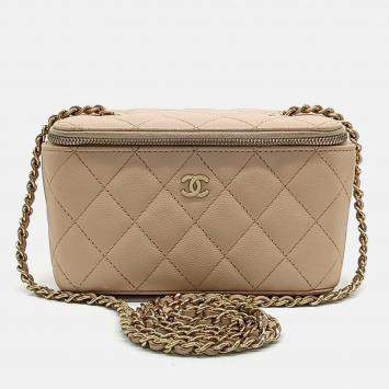 Pre Owned Chanel Beige Leather Chanel Caviar Small Vanity Crossbody Bag