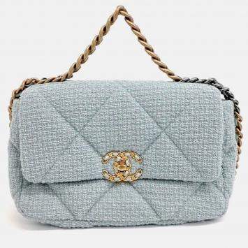 Pre Owned Chanel Blue Tweed Chanel Tweed 19 Flap Bag Small