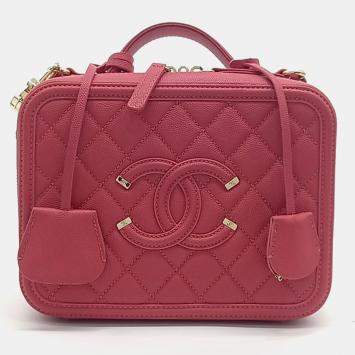 Pre Owned Chanel Pink Leather Cosmetic Tote and Shoulder Bag