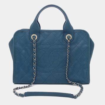 Pre Owned Chanel Caviar Blue Tote and Shoulder Bag