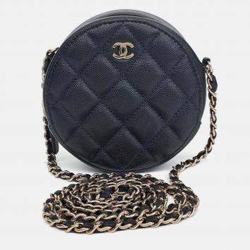 Pre Owned Chanel Black Caviar Round Mini Crossbody Bag