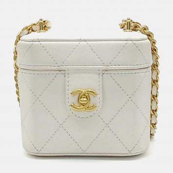 Pre Owned Chanel White Leather Vanity Mini Crossbody Bag
