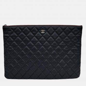 Pre Owned Chanel Black Caviar Leather Clutch Large