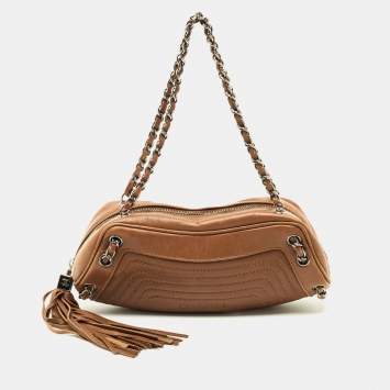 Pre Owned Chanel Brown Quiled Leather LAX Tassel Shoulder Bag