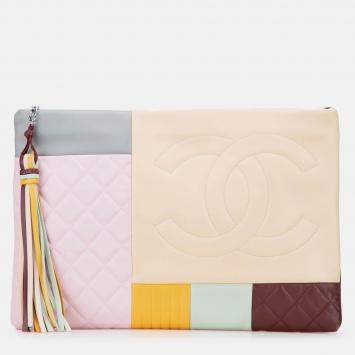 Pre Owned Chanel Multicolor Medium Lambskin Colorblock Patchwork O Case